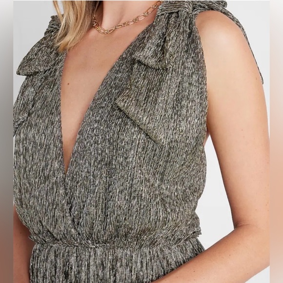 RACHEL ZOE X EXPRESS BLACK METALLIC TIE SHOULDER MAXI DRESS - Picture 2 of 7